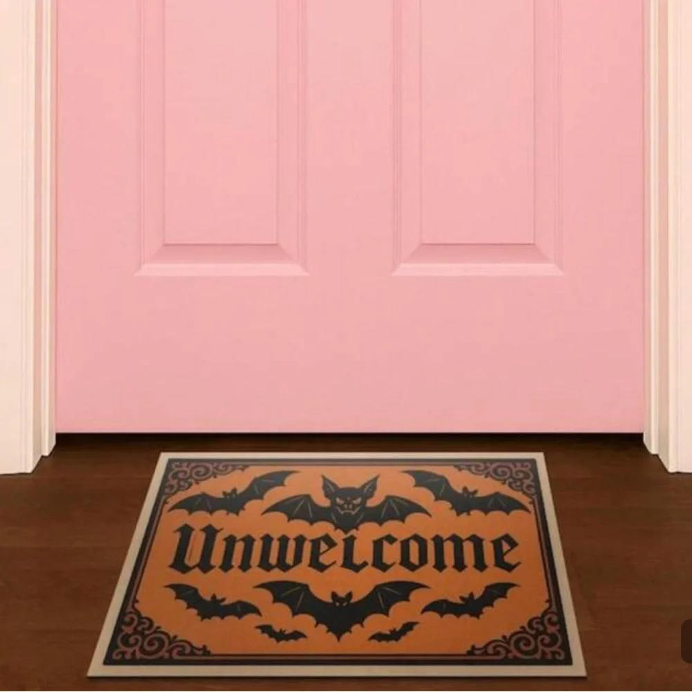 Halloween 'Unwelcome' Bat Doormat - Orange and Black